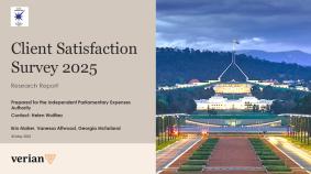 Client satisfaction survey 2025 report  - snip of report cover page