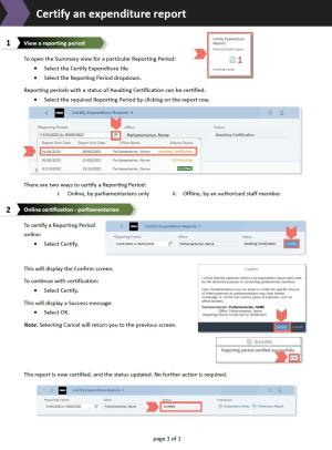 Screenshot demonstrating how to certify an expenditure report
