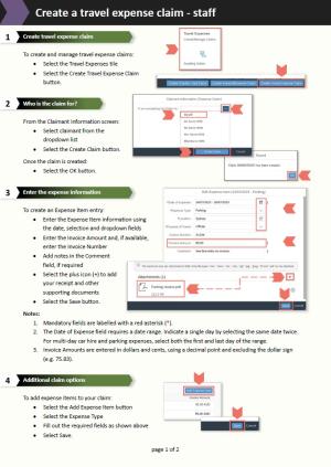 Screenshot of the PDF for creating a travel expense claim for staff.