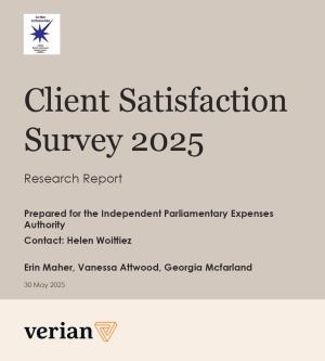Client satisfaction survey 2025 report  - snip with text from the report cover