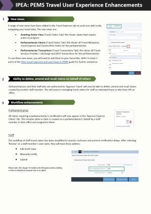 screenshot: pems travel user experience enhancements