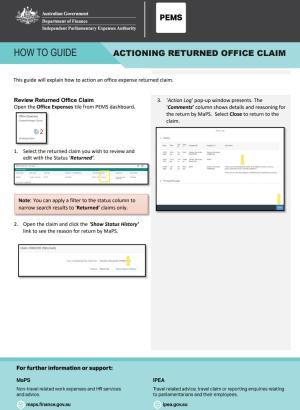 PEMS Help Guide - Actioning Returned Office Claim first page