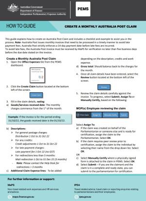 PEMS Help Guide - Australia Post claims first page