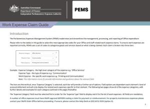 PEMS Help Guide - Work Expense Categories first page