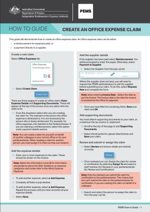 PEMS How to Guide - Create Office Expense Claim first page